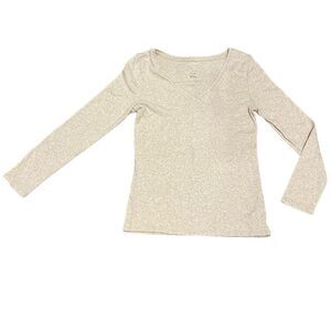 A New Day V-neck Long Sleeve Heathered Sweater Cream Beige Size Medium